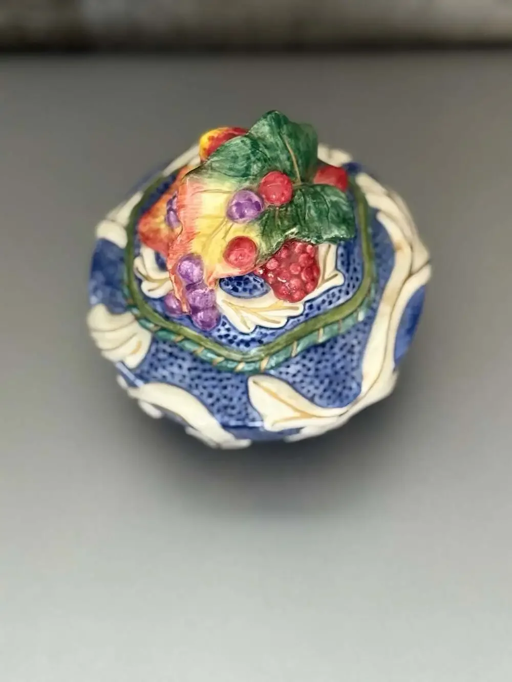 Fitz & Floyd Florentine Fruit Blue Lidded Bowl